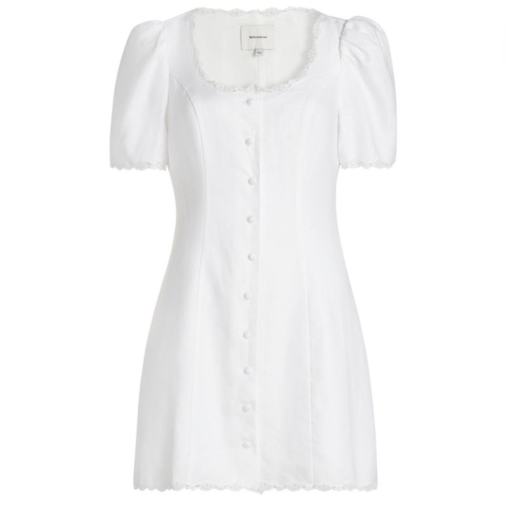 Reformation Heidi White Linen Mini Dress